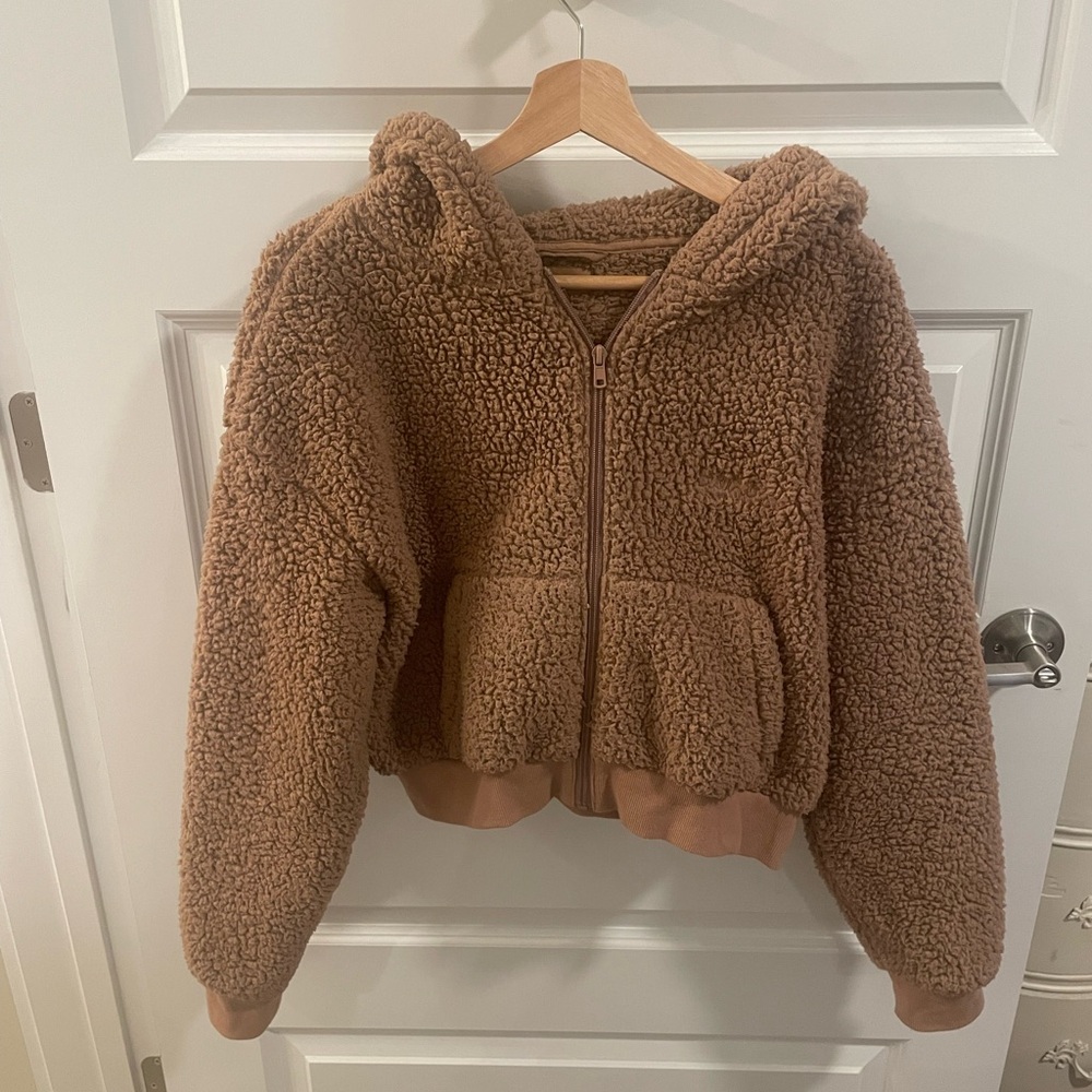 SKIMS Brown Sherpa Hoodie Sweater
